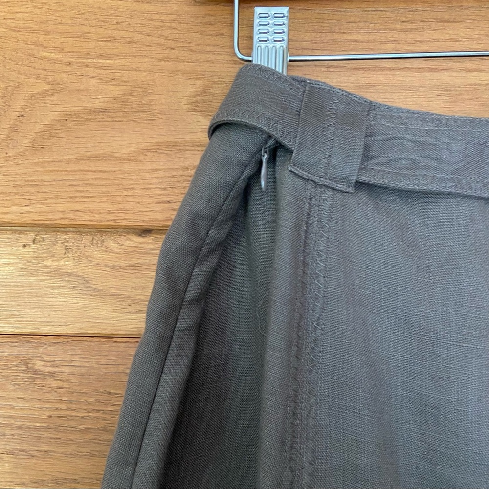 Orvis mushroom brown linen pleated tie belt midi skirt - Picture 4 of 6